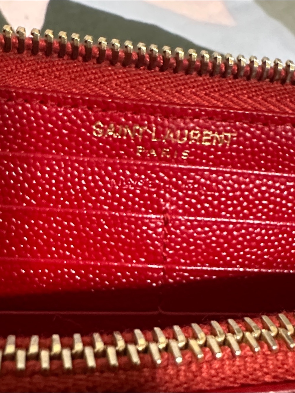 Yves Saint Laurent Red Quilted Zip-Around Wallet with Gold YSL Emblem - Picture 12 of 13